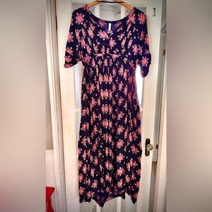 Free People Black Maxi Dress with Pink Floral Print